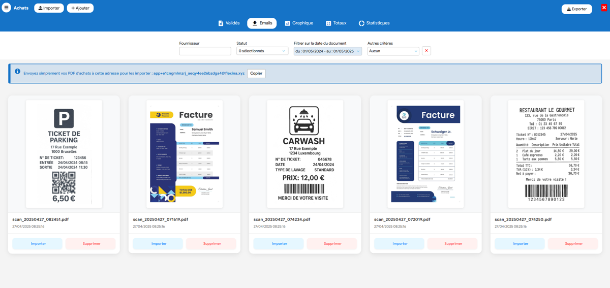 gestion des factures d'achats et des scan de tickets de caisses avec le logiciel Flexina Facturation