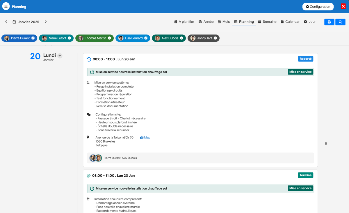 Professional calendar view for planning
