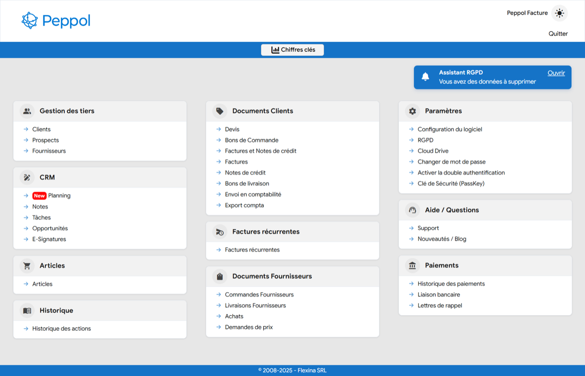 Flexina Facturation : logiciel complet de gestion commerciale avec Peppol intégré à 19,99 euros par mois